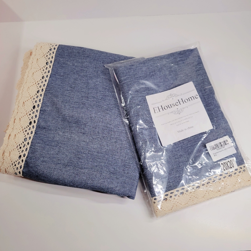 EHouseHome faux Linen tablecloth 70x70 & Napkins 20x20 denim blue & cream NWOT - Picture 7 of 7